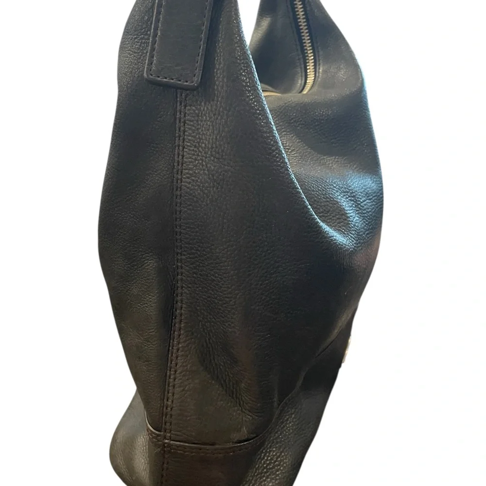 FOSSIL Black Leather Pebbled Satchel‎ Shoulder Handbag Zip Boho Hippie Western